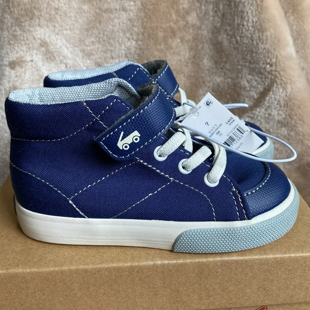 See Kai Run Belmont III Navy Blue High Top Canvas Sneakers Boy Size 7 - Picture 2 of 7
